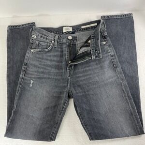 Citizens of Humanity Olivia High Rise Slim Jeans Sz 24 Graphite Gray‎ Distressed
